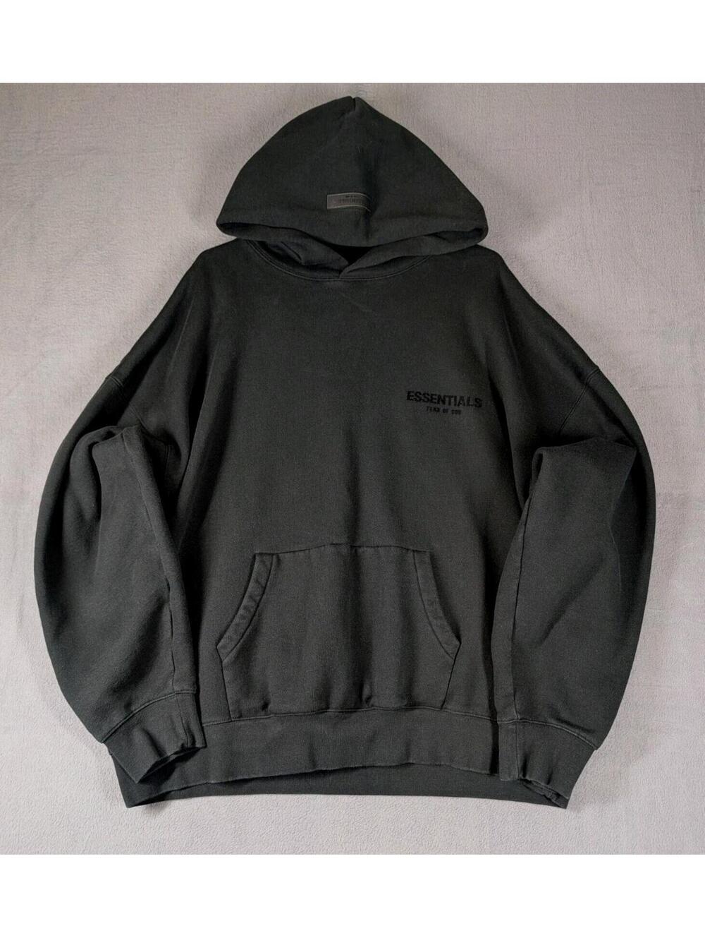 Essentials Fear Of God Mens 2XL Black Oversized Hoodie Streetwear Pullover Top